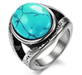 Womens Turquoise Stone Stainless Steel Oval Ring