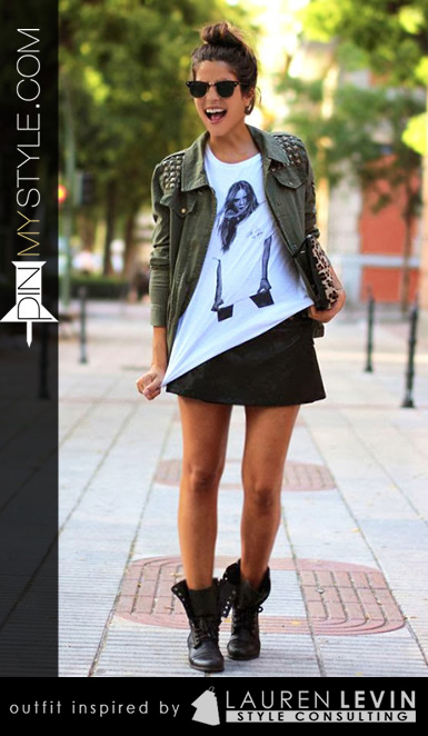 Womens Green Studded Blazer Jacket with Combat Boots